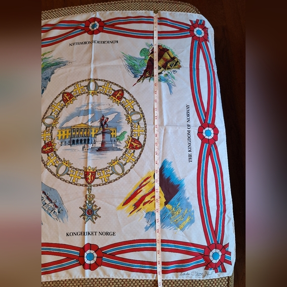 Norwegian Themed Souvenir Scarf By Hans Stub Collection with Red & Blue Accents - Picture 9 of 14